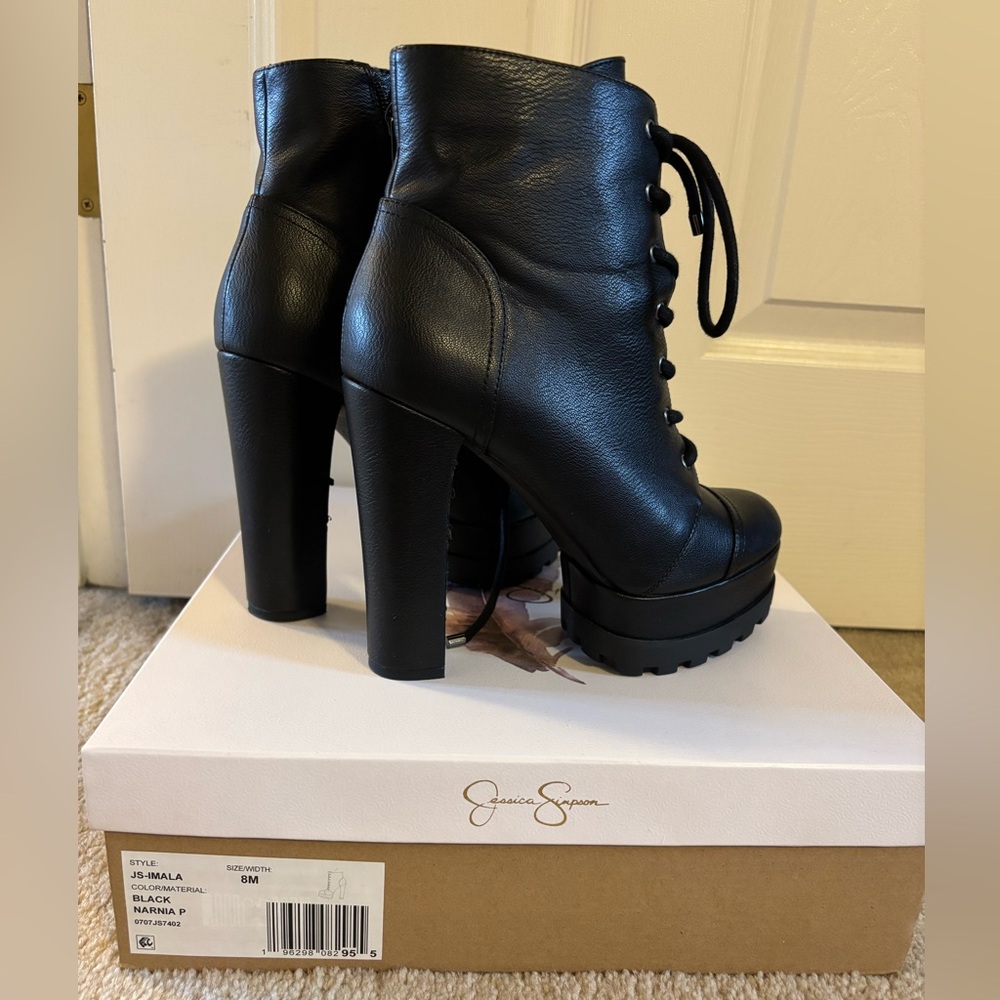 Jessica Simpson Black Imala Lace-Up Platform Ankle Booties - Picture 4 of 12